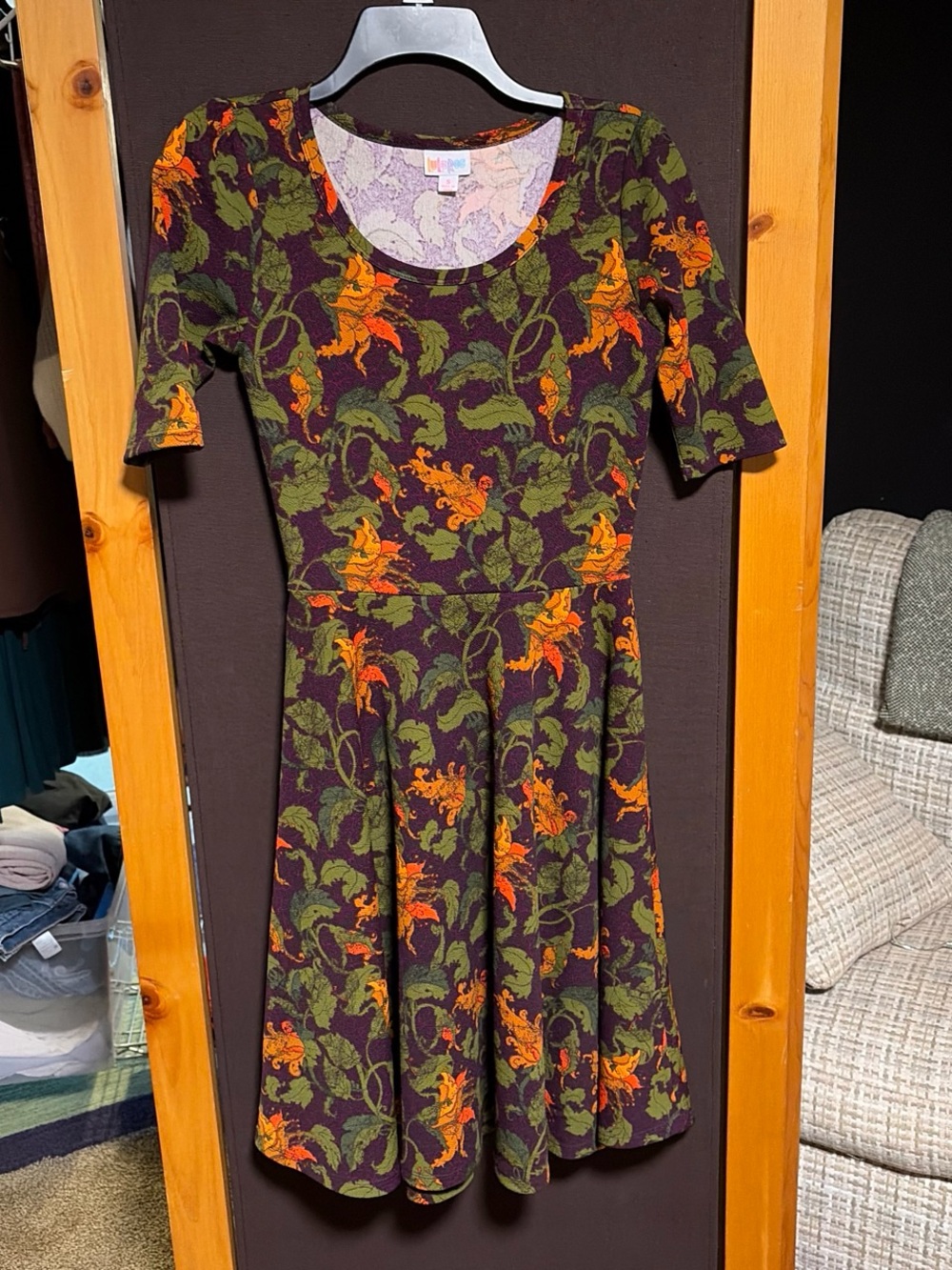 Lularoe Midi Dress Green Orange Floral Print Small